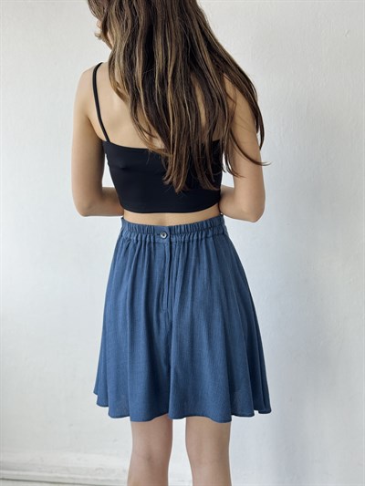 Retrobird Blue Flared Short Skirt
