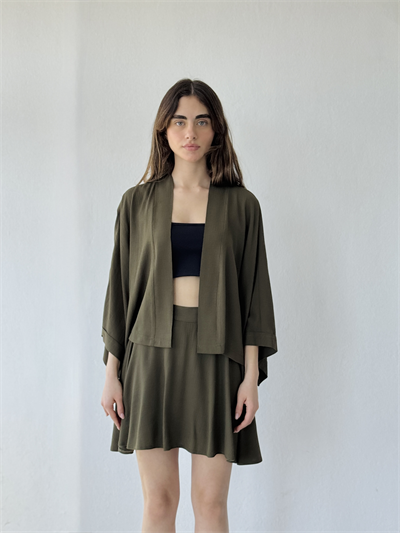 Retrobird Khaki Flared Short Skirt