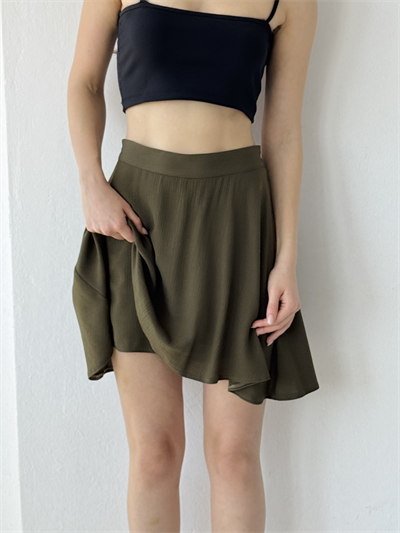 Retrobird Khaki Flared Short Skirt