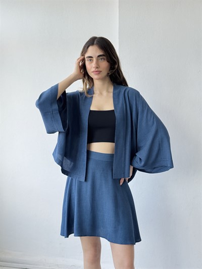 Retrobird Blue Flared Short Skirt