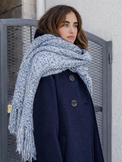 Retrobird Large Soft Blue and White Knitted Scarf