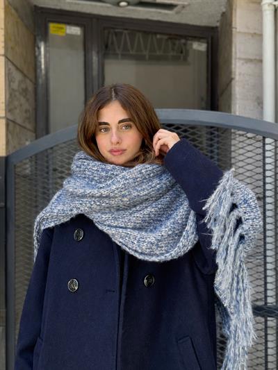 Retrobird Large Soft Blue and White Knitted Scarf