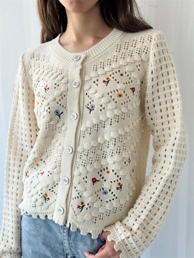 Retrobird Koyu Kum Nakış İşlemeli Romantik Hırka