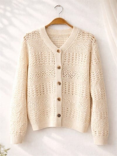 Retrobird Cream Perforated Spring Cardigan