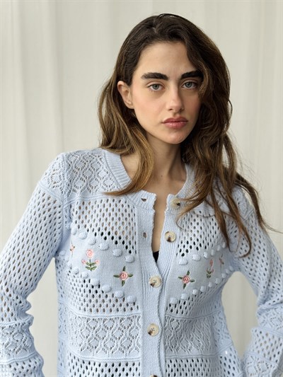 Retrobird Blue Embroidered Romantic Cardigan