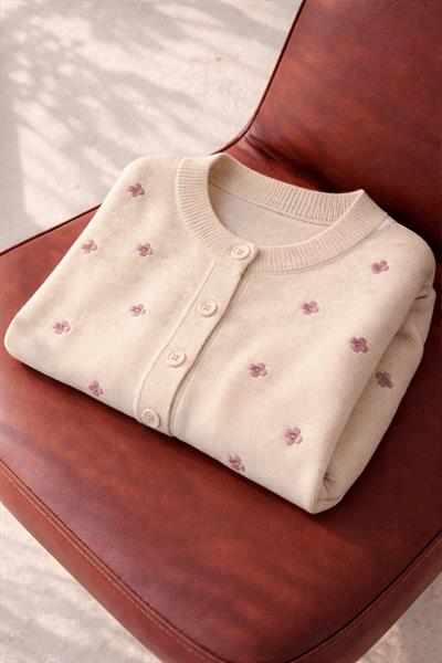 Retrobird Cream Lilac Embroidered Romantic Cardigan