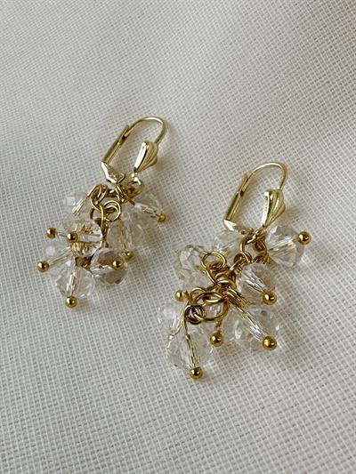 Retrobird Crystal Stone Grape Cluster Gold Color Earrings