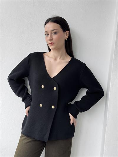 Retrobird Kruvaze Çelik Örgü Triko Ceket Siyah Hırka