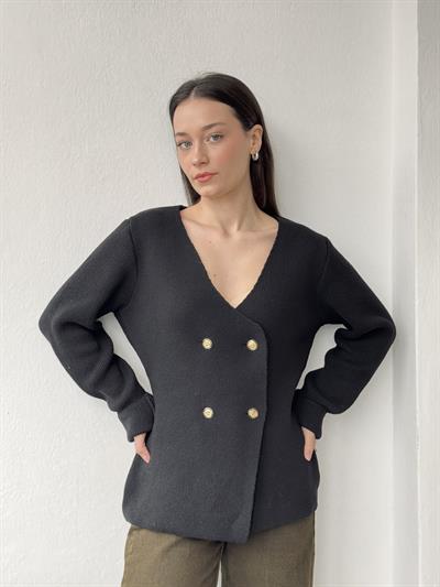 Retrobird Kruvaze Çelik Örgü Triko Ceket Siyah Hırka