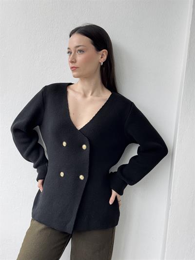 Retrobird Kruvaze Çelik Örgü Triko Ceket Siyah Hırka