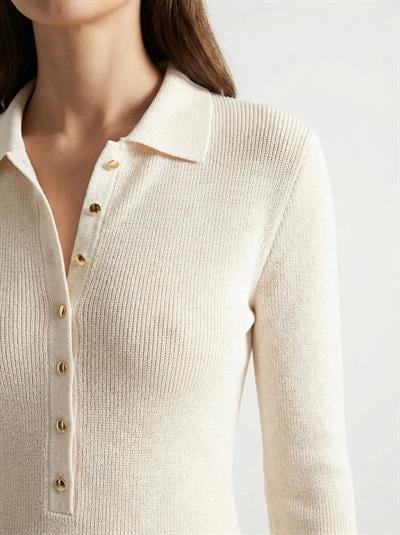 Retrobird Lycra Thin Polo Collar Cream Basic Sweater