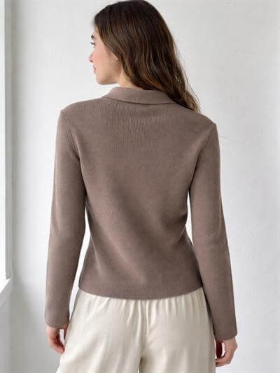 Retrobird Lycra Thin Polo Collar Mink Basic Sweater