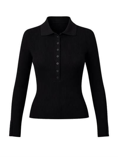 Retrobird Lycra Thin Premium Charcoal Colored Polo Collar Basic Sweater