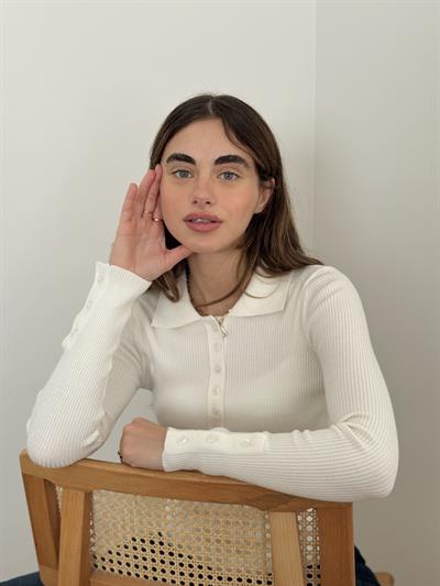 Retrobird Lycra Thin Premium Ecru Polo Collar Basic Sweater