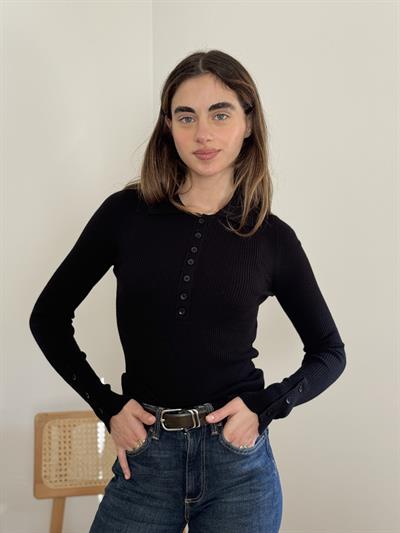 Retrobird Lycra Thin Premium Charcoal Colored Polo Collar Basic Sweater