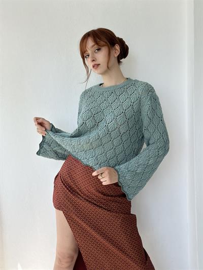 Retrobird Lili Ajurlu Delikli Çağla Triko Kazak