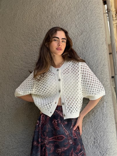 Retrobird Lou Retro Openwork Beige Short Cardigan