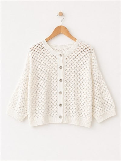 Retrobird Lou Retro Openwork Beige Short Cardigan