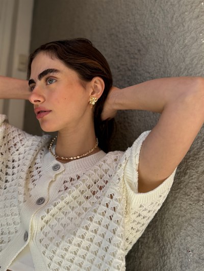 Retrobird Lou Retro Openwork Beige Short Cardigan