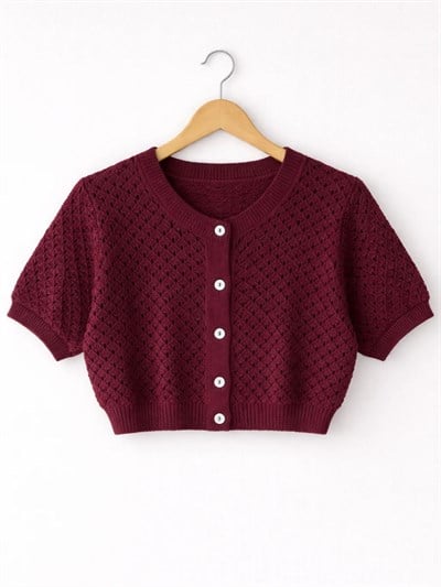 Retrobird Lou Retro Ajurlu Bordo Kısa Hırka