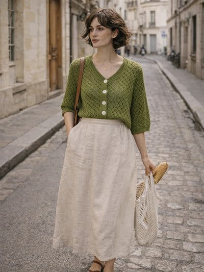 Retrobird Lou Retro Openwork Khaki Short Cardigan