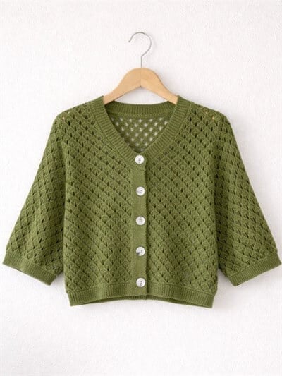 Retrobird Lou Retro Openwork Khaki Short Cardigan