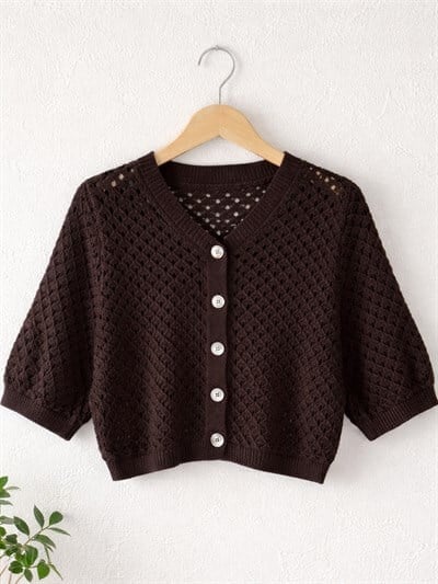 Retrobird Lou Retro Openwork Brown Short Cardigan