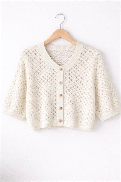 Retrobird Lou Retro Openwork Beige Short Cardigan