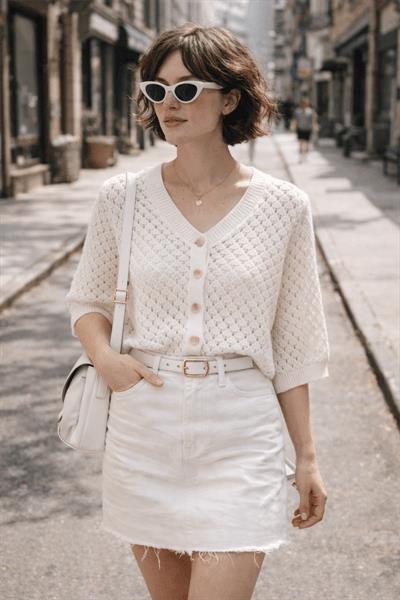 Retrobird Lou Retro Openwork Beige Short Cardigan