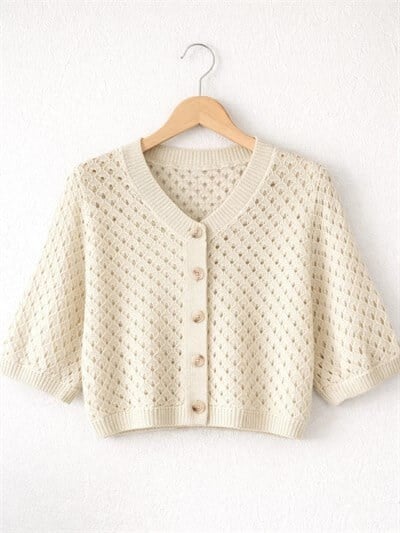 Retrobird Lou Retro Openwork Cream Short Cardigan