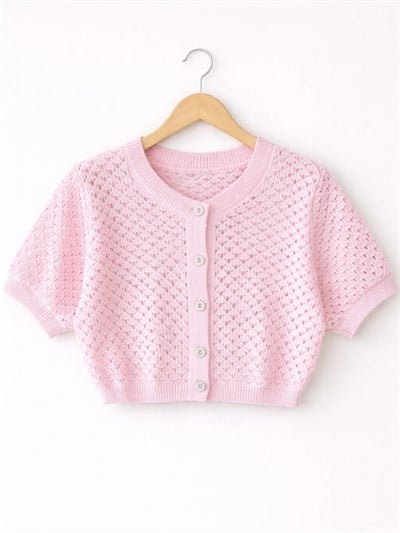 Retrobird Lou Retro Ajurlu Pembe Kısa Hırka