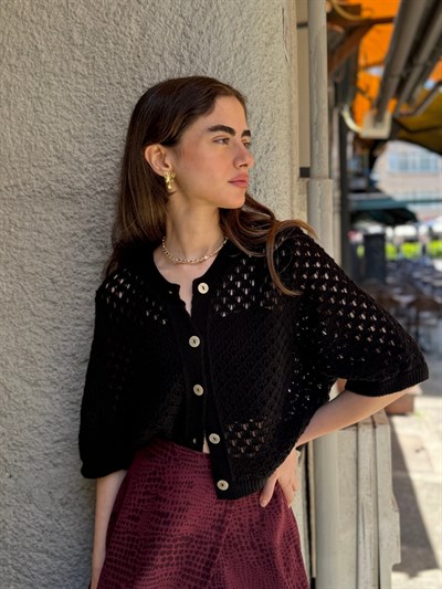 Retrobird Lou Retro Openwork Black Short Cardigan