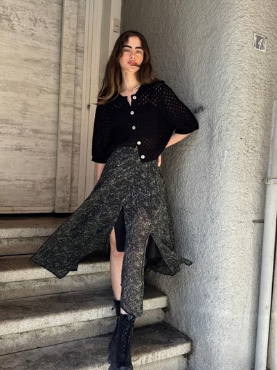 Retrobird Lou Retro Openwork Black Short Cardigan