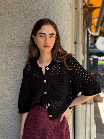 Retrobird Lou Retro Openwork Black Short Cardigan