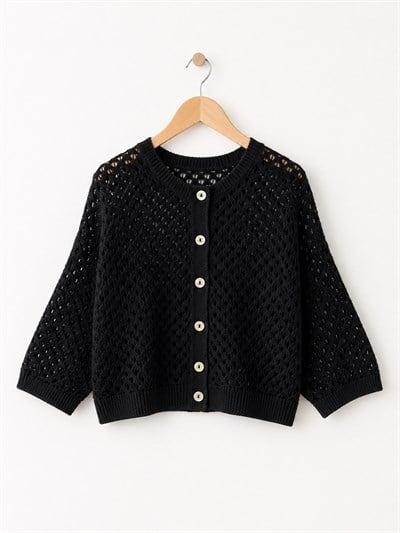 Retrobird Lou Retro Openwork Black Short Cardigan