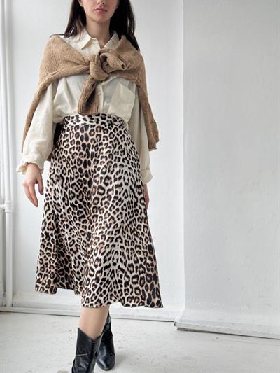 Retrobird Luna Saten Yüzeyli Leopar Midi Boy Etek