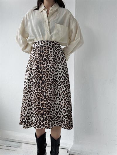 Retrobird Luna Saten Yüzeyli Leopar Midi Boy Etek