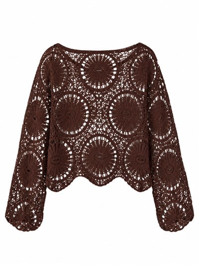 Retrobird Mabel Mandala Motifli Ajurlu Kahverengi Kroşe Kazak