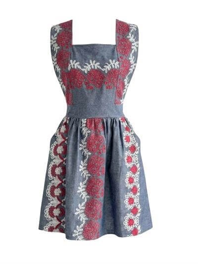 Retrobird Mandy Embroidered Detailed Indigo Short Gilet Dress