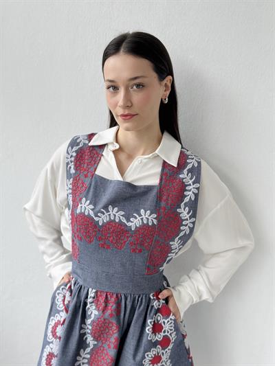Retrobird Mandy Embroidered Detailed Indigo Short Gilet Dress