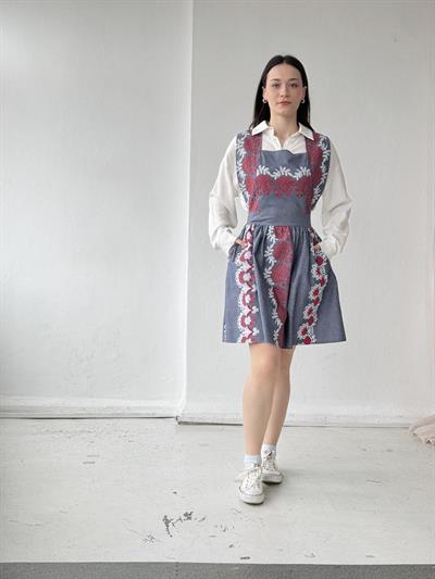 Retrobird Mandy Embroidered Detailed Indigo Short Gilet Dress