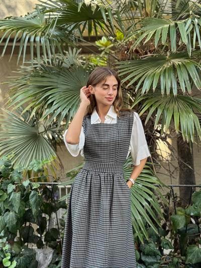 Retrobird Mandy Long Midi Length Vest Piti Check Dress