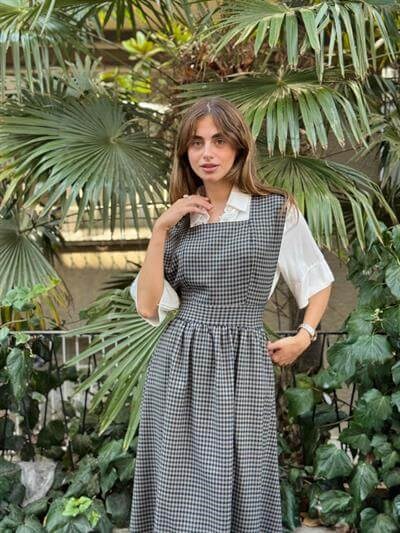 Retrobird Mandy Long Midi Length Vest Piti Check Dress