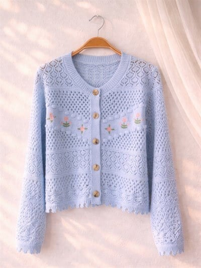 Retrobird Blue Embroidered Romantic Cardigan