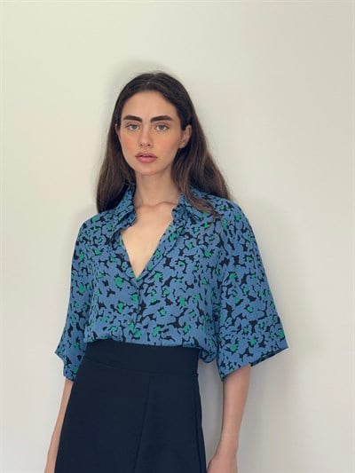 Retrobird Yaban Mersini Retro Model Bol Kısa Kol Kadın Gömlek