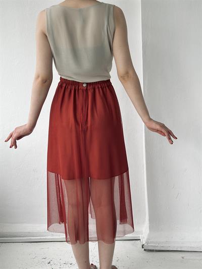 Retrobird Kiremit Midi Boy Tül Romantik Tasarım Etek