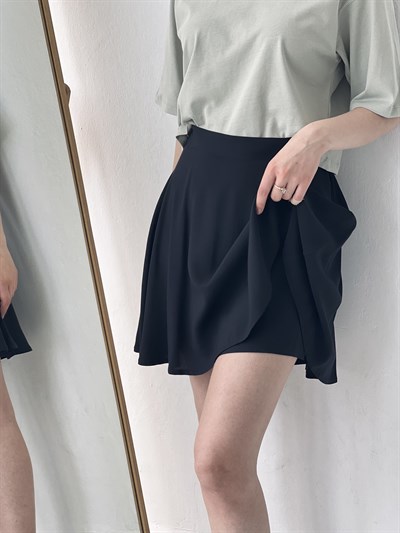 Retrobird Viscose Fabric Mini Black Color Womens Short Skirt