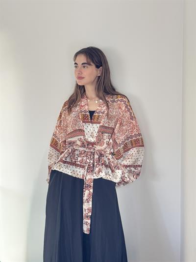 Retrobird Bakır Renkli Mini Wrap Bluz Kimono