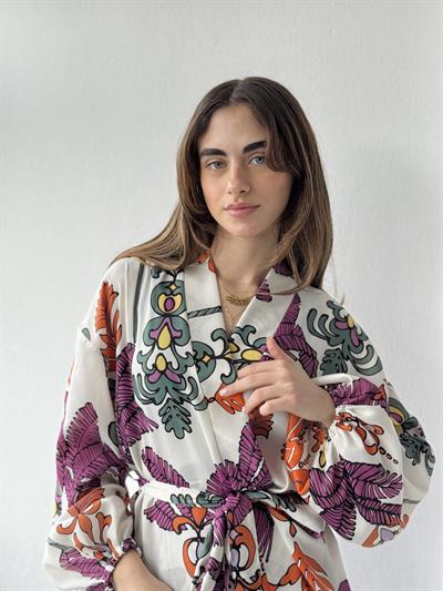 Retrobird Mini Wrap Beyaz Turuncu Bluz Kimono