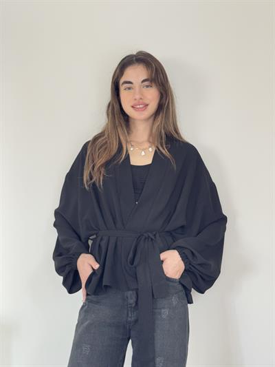 Retrobird Siyah Mini Wrap Bluz Kimono